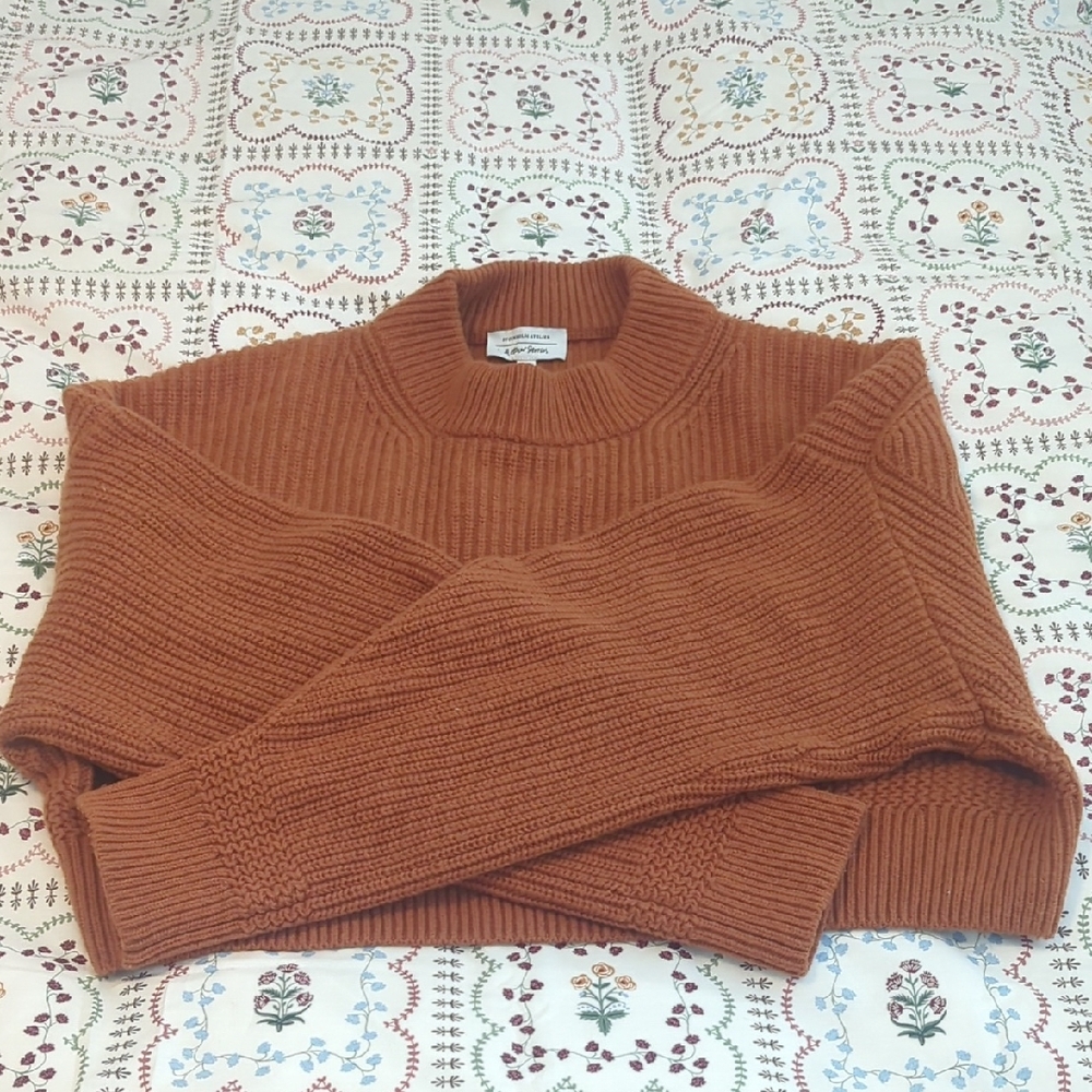 &Other Stories Wool-blend Cropped Burnt Orange Ribbed Knit Sweater Size Small